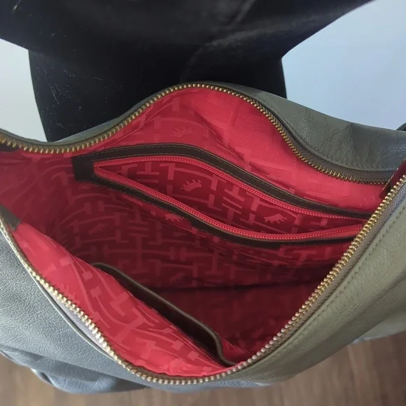 Gray Soft Leather Hobo Bag with Red Lining - Picture 8 of 11